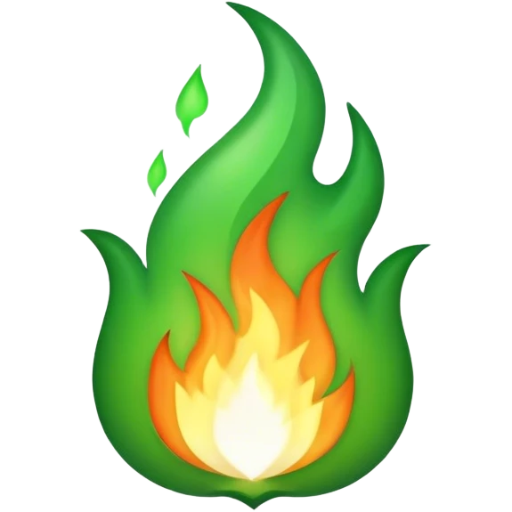 Cinematic Realistic full green flame emoji