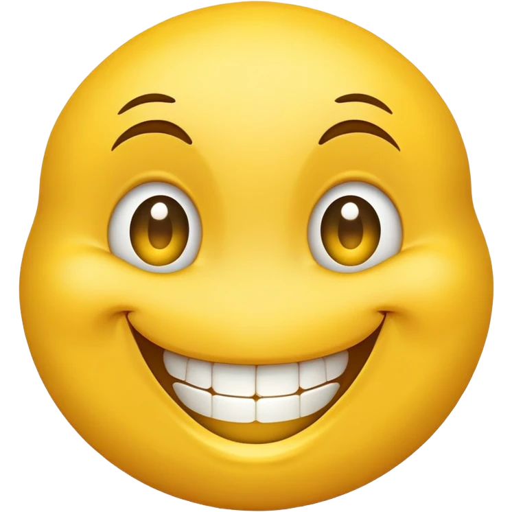 smiley face with wide, slightly off-center eyes, goofy asymmetrical smile, buck teeth, playful and clumsy personality emoji