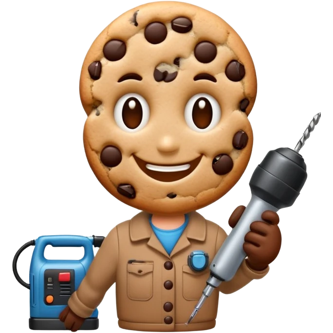 cookie with a face that is holding an electric drill emoji