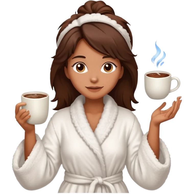 {
      "type": "human",
      "look": "fluffy robe woman, messy hair, holding cup of cocoa",
      "description": "a woman in a fluffy robe with messy hair, holding a cup of cocoa"
    } emoji