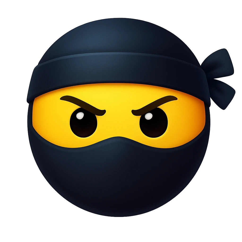 Make the ninja look exactly like the reference image, but only show the face and remove the weapon. Keep the emoji style and the same colors. The style is emoji, which is apple style emojis with concise prompts. emoji