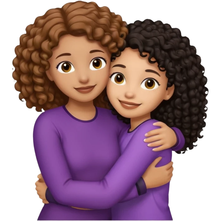 A girl with 1a light brown hair and light skin tone and the other girl with black curly hair with a bit of brown skin tone hugging emoji