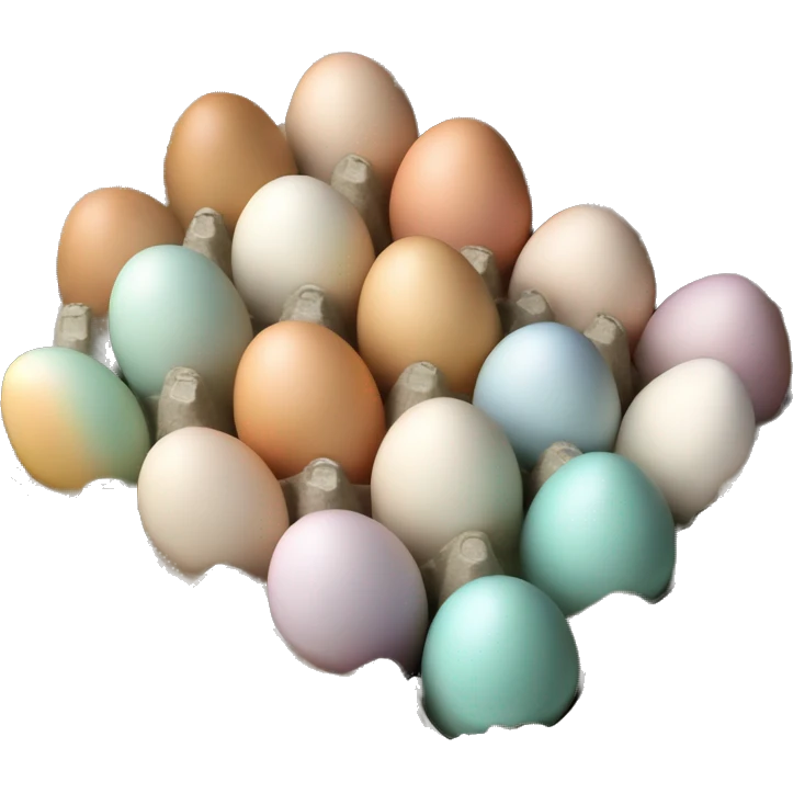 Realistic a dozen of pastel-colored eggs inside of an open carton isolated.  emoji