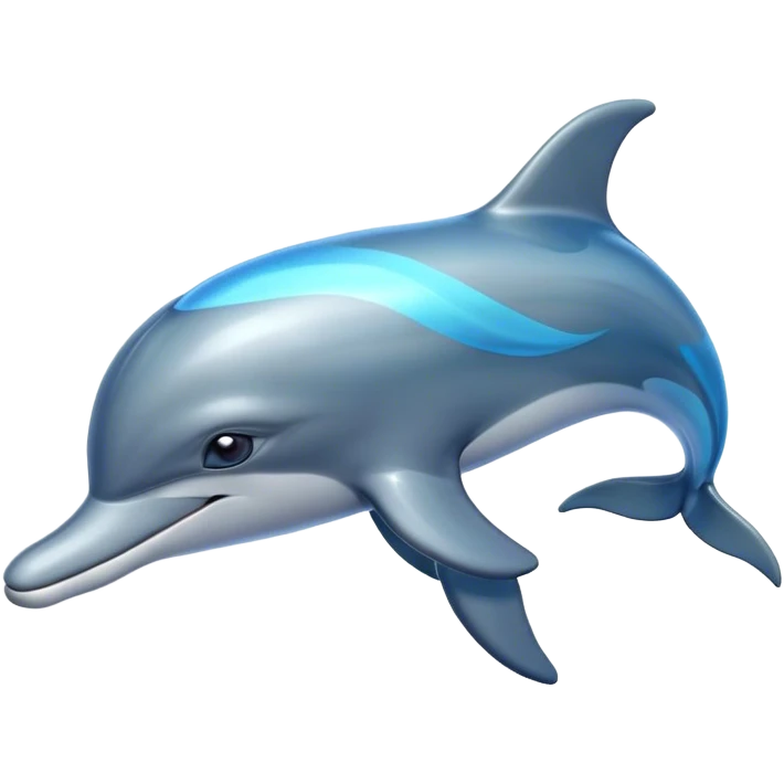 Cinematic Noble Bottlenose Dolphin Portrait Emoji, Poised and regal, with a sleek, streamlined body of shiny, glossy blue-gray skin, expressive, intelligent eyes, and a gracefully arched dorsal fin, Simplified yet sharp and sophisticated features, highly detailed, glowing with a radiant, sparkling aquatic glow, high shine, intelligent and majestic, stylized with an air of oceanic refinement, focused and elegant, soft glowing outline, capturing the essence of a watchful and confident dolphin that appears ready to leap out of the screen with effortless power! emoji