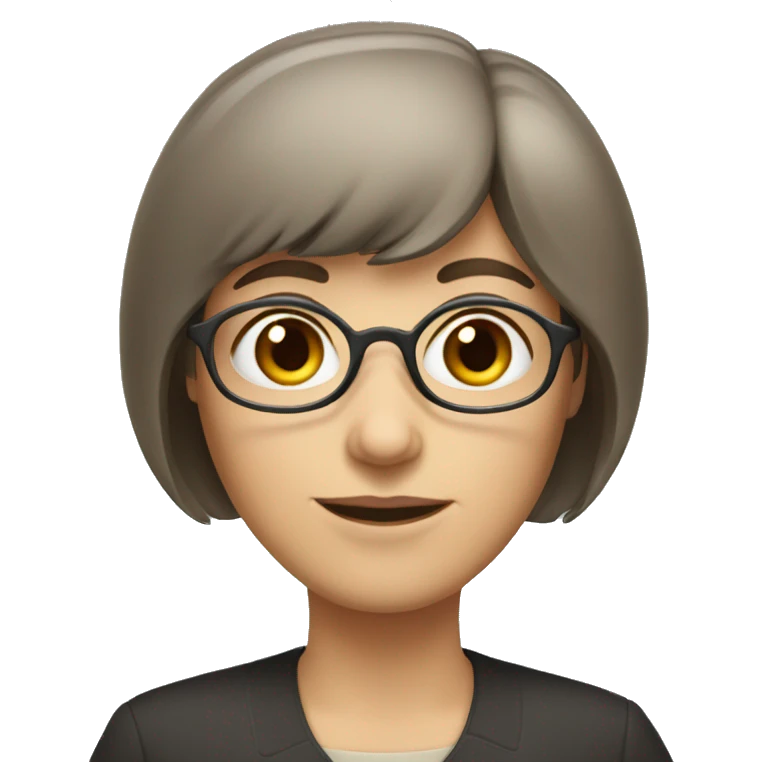 older girl teacher with straight short brown hair and bang emoji