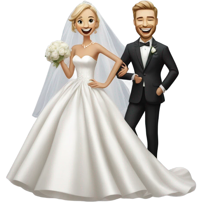 Photo Realistic dior bride laughing with a handsome male model groom
 emoji