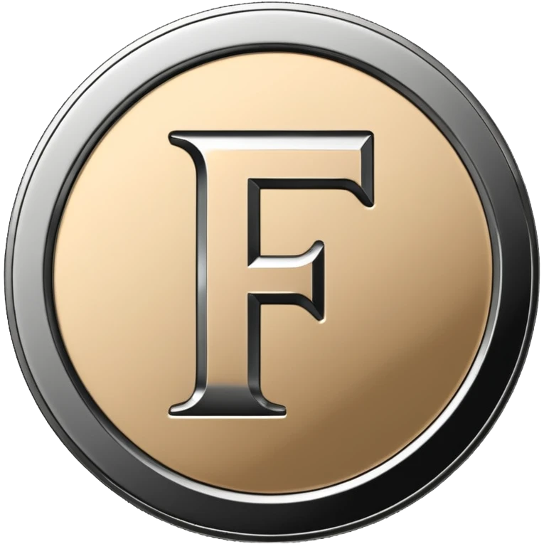 Emoji icon of a metal coin with engraved letter F, minimalist style, isolated, only black color emoji