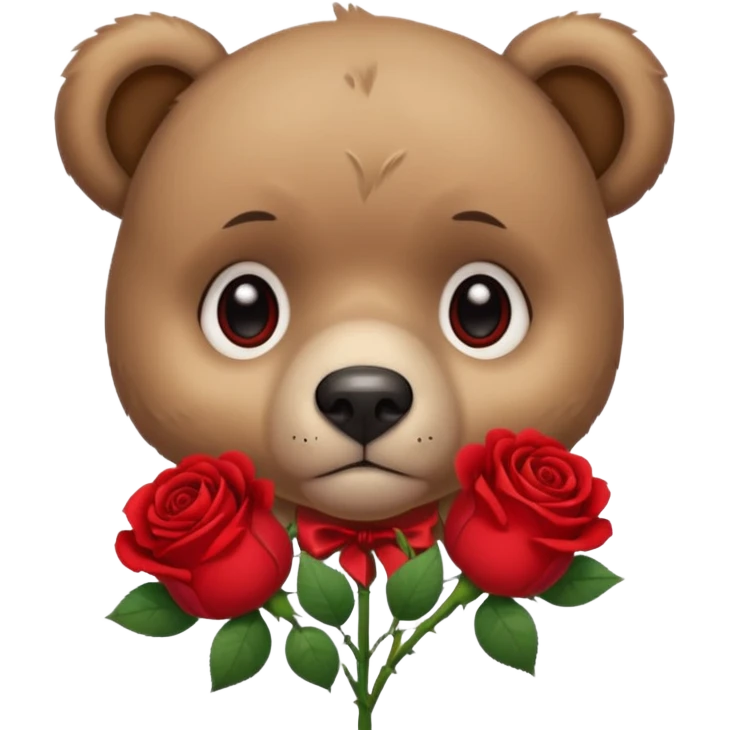Cute bear with sad  puppy dog eyes holding roses   🥹with this emoji expression  emoji