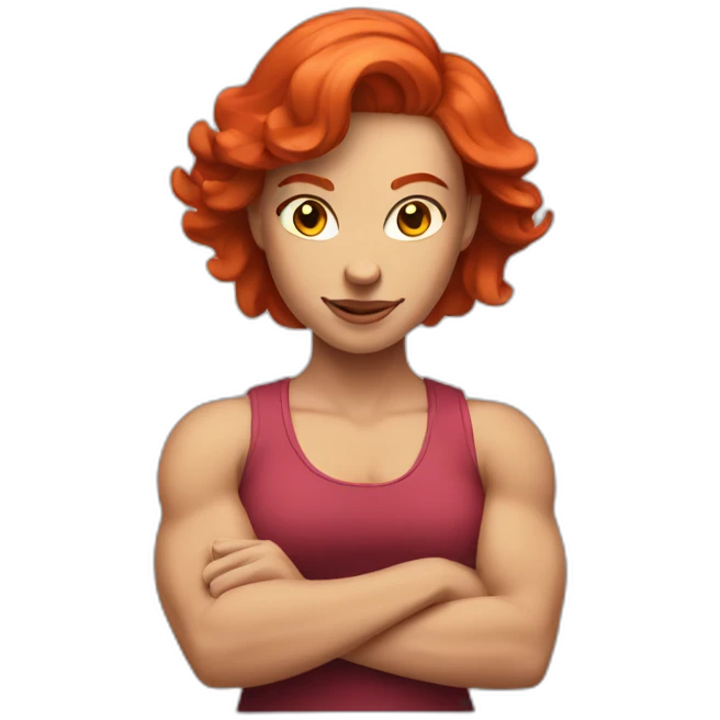 white woman with red hair flexing muscle emoji