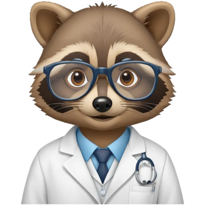 raccoon wearing lab coat and glasses, scientist raccoon emoji