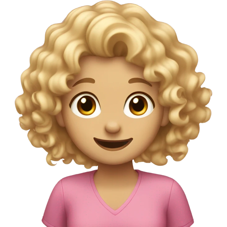 A curly haired blonde who waves and smiles emoji
