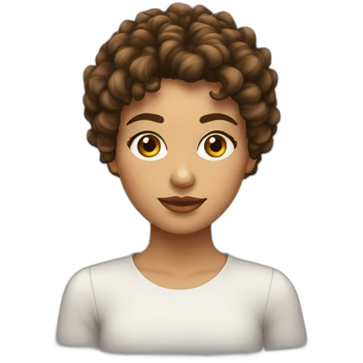 Chica ojos marrones pelo rizado y flequillo emoji