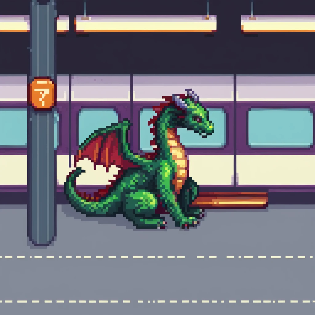 dragon waiting on a metro platform emoji