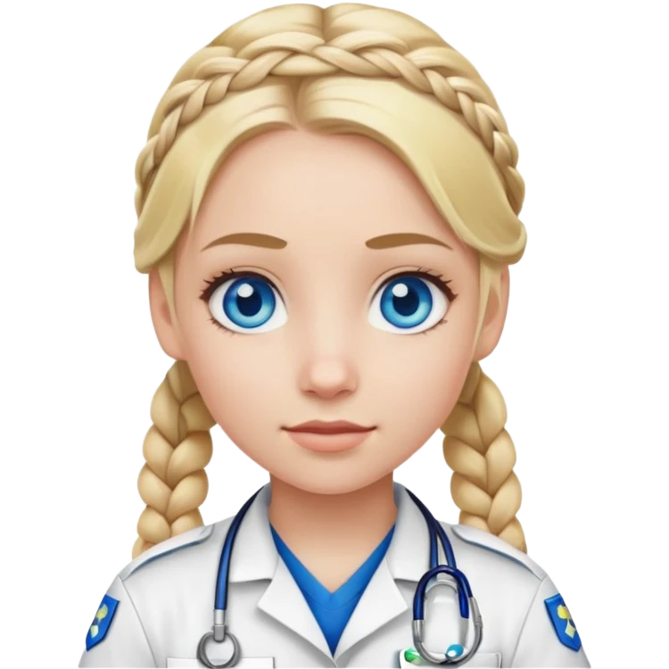 Paramedic girl with blonde hair braided and blue eyes emoji