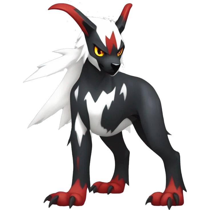 Black Cool Edgy Absol-Houndoom-Luxray Fakémon Digimon with Red and white Edgy markings, full body, outlined emoji