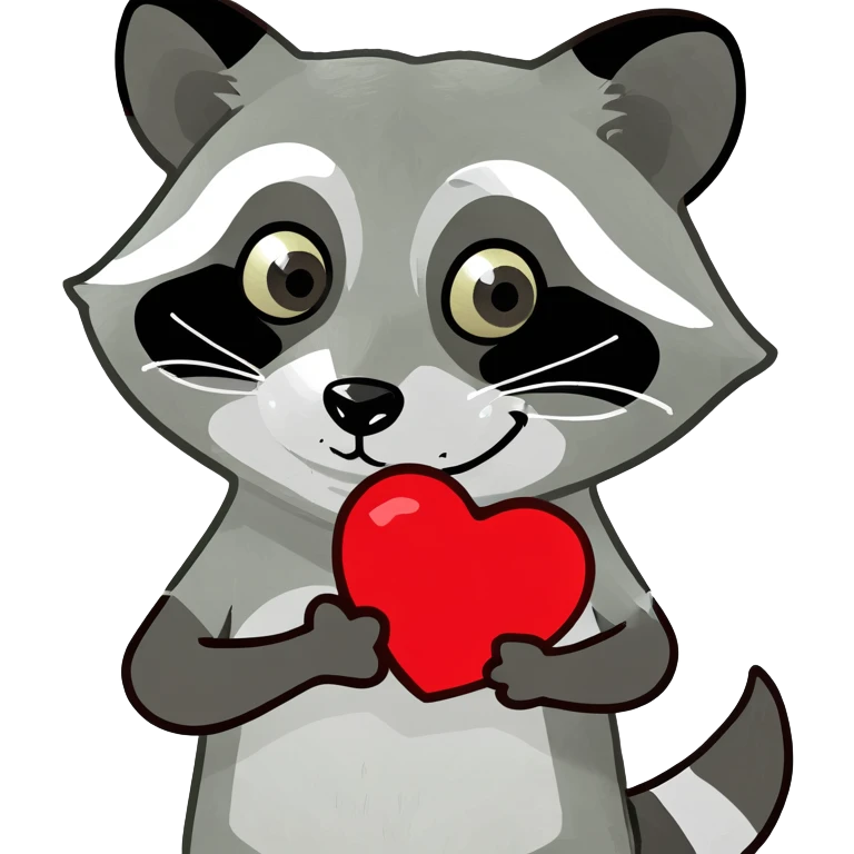 A raccoon holding a heart emoji
