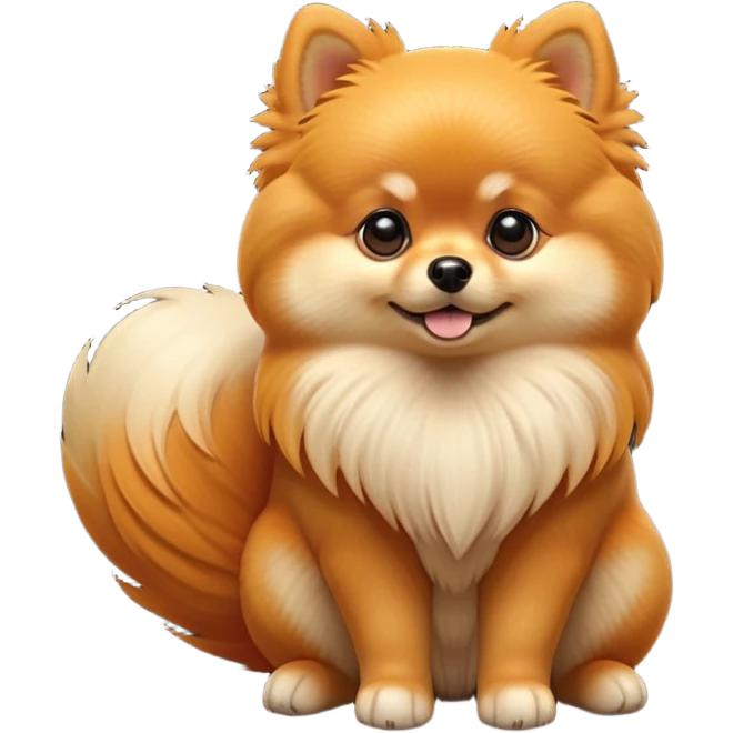 cinematic-[pomeranian]-realistic-full-body-sitting-emoji,-tail-resting-loosely-beside-its-paws,-head-tilted-dramatically, -fluffy-[orange]-fur,-simplified-yet-realistic-focused-features,-highly-detailed,-glowing-with-an-almost-sarcastic-glow emoji