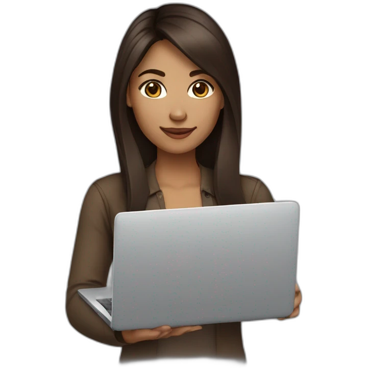woman light brown skin long dark brown hair with laptop, brown eyes emoji