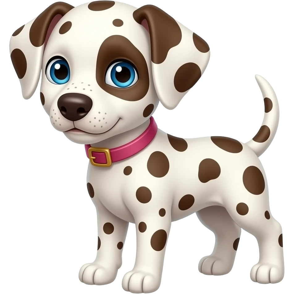 Puppy Dalmatian with brown spots blue eyes with freckles by eye pink collar emoji