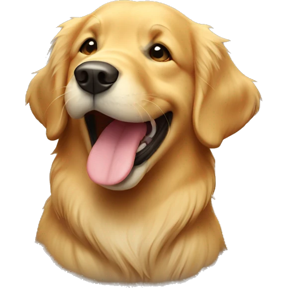 Golden retriever with a big smile emoji