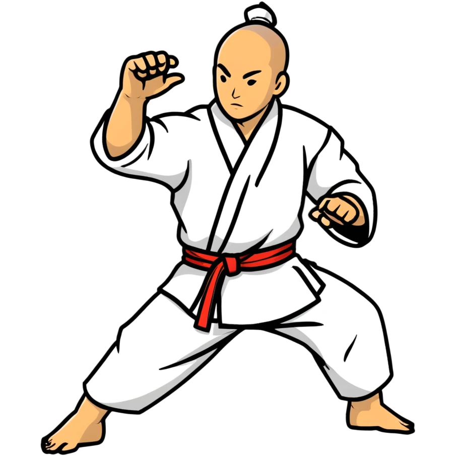 Martial artist in dynamic kung fu pose, wearing traditional loose outfit with sash emoji