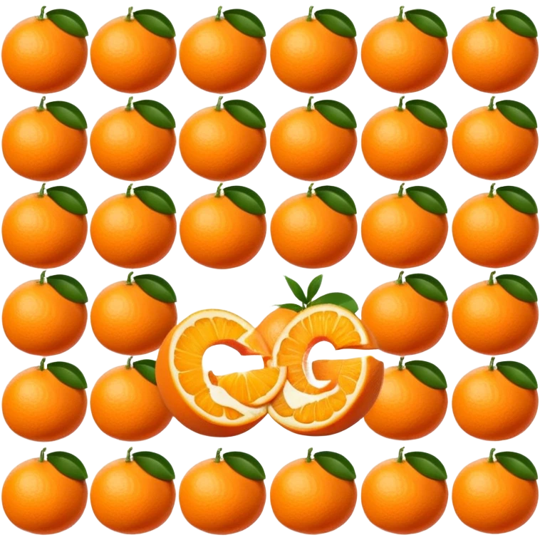 Oranges arranged in the shape of the letters "NGF" emoji