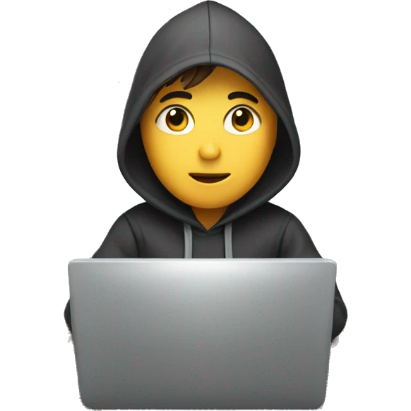 a boy with hoodie sitting at his computer working on development emoji