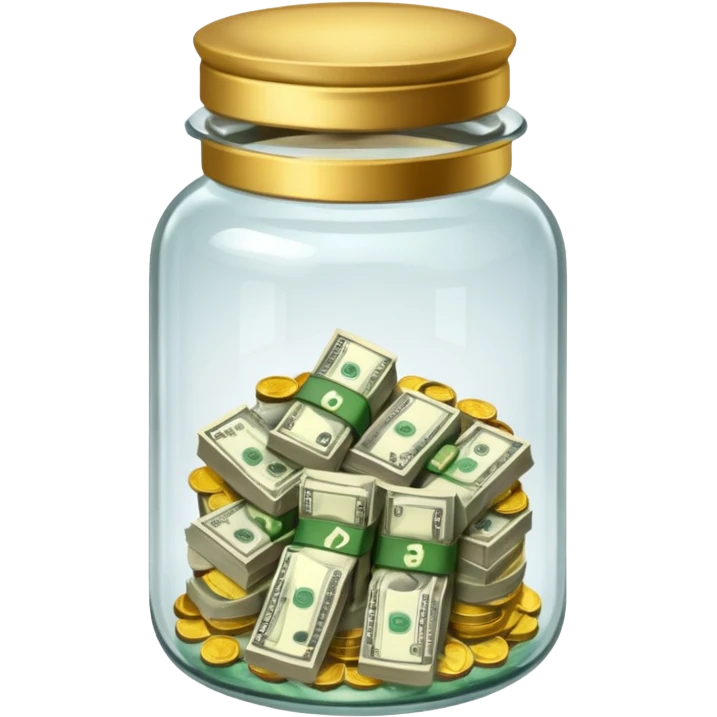 glass tip jar emoji style, simple with cash and coins emoji