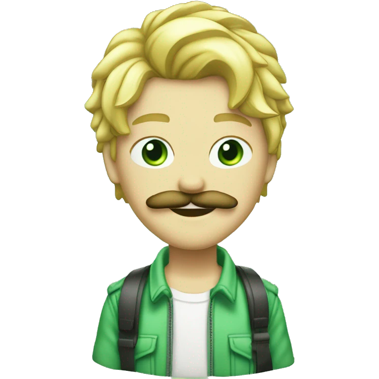 Jeune rappeur blond avec moustache et yeux vert cheuveux court qui chante avec un micro emoji