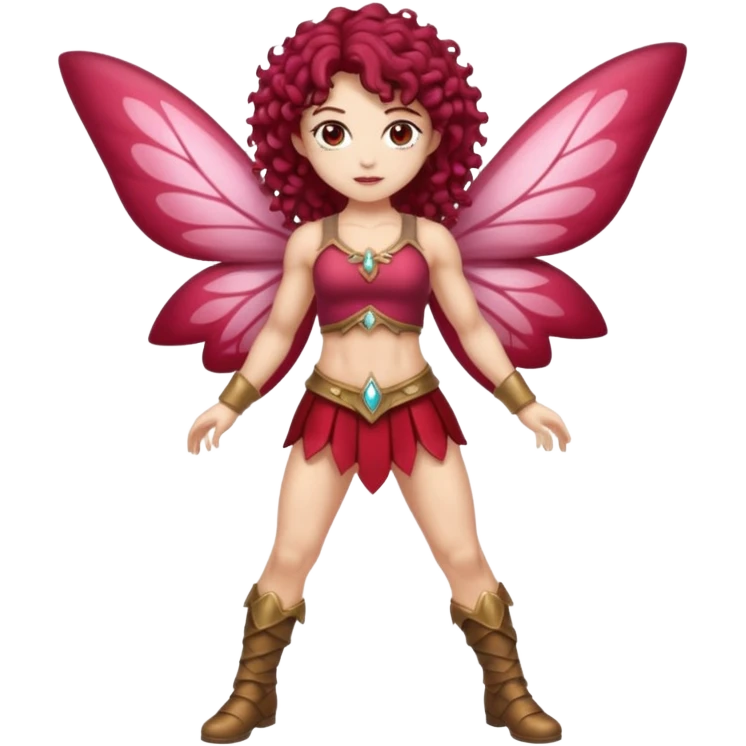 full body woman short curly brown mullet brown eyes white skin muscular build cranberry battle fairy emoji