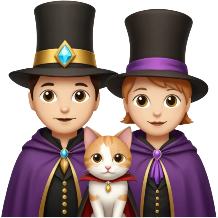 magician couple and their pet cat emoji