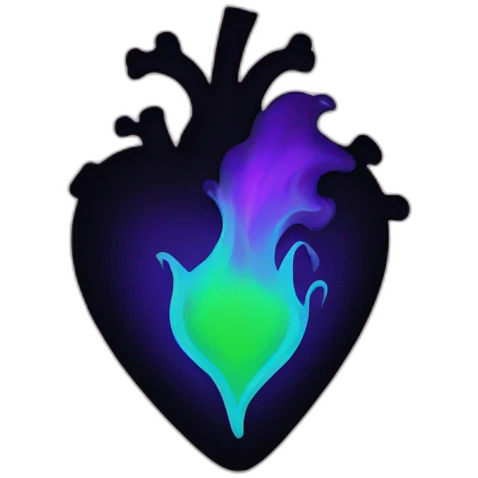 Black heart with purple and green flame inside emoji