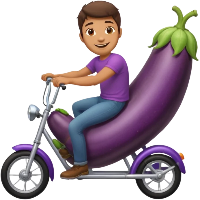 guy riding a bike but its an eggplant with wheels emoji