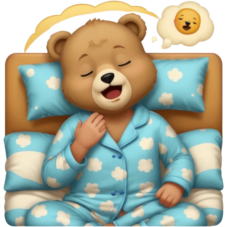 Full Beary yawning, half-closed eyes, sleepy smile, cozy pajamas, warm lighting, bedtime aesthetic emoji