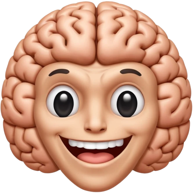Un cerveau avec un immense sourire blanc, de beaux yeux noirs et des muscles emoji