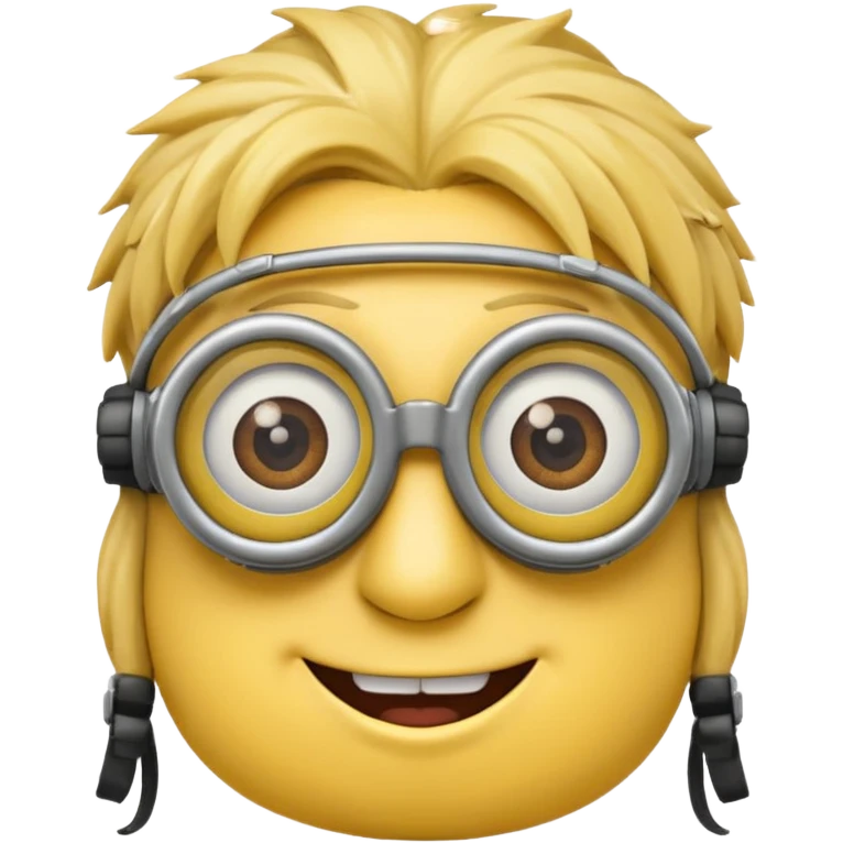 Minion emoji with a round head like normal emojis and a smurk like this emoji but a minion so basically that emoji with the goggles and the hair and not a funny head shape 😏 it should look like an actual minion not a human with minion hair  emoji