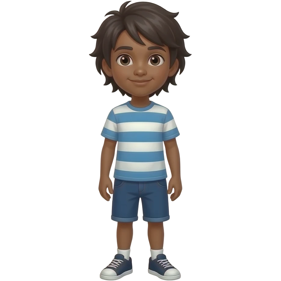 un niño de 12 años que se le vea todo el cuerpo, que sea moreno y que tenga el pelo medianamente largo emoji