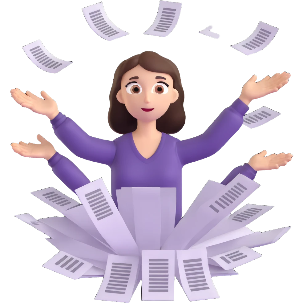 scared woman with flying papers around her emoji