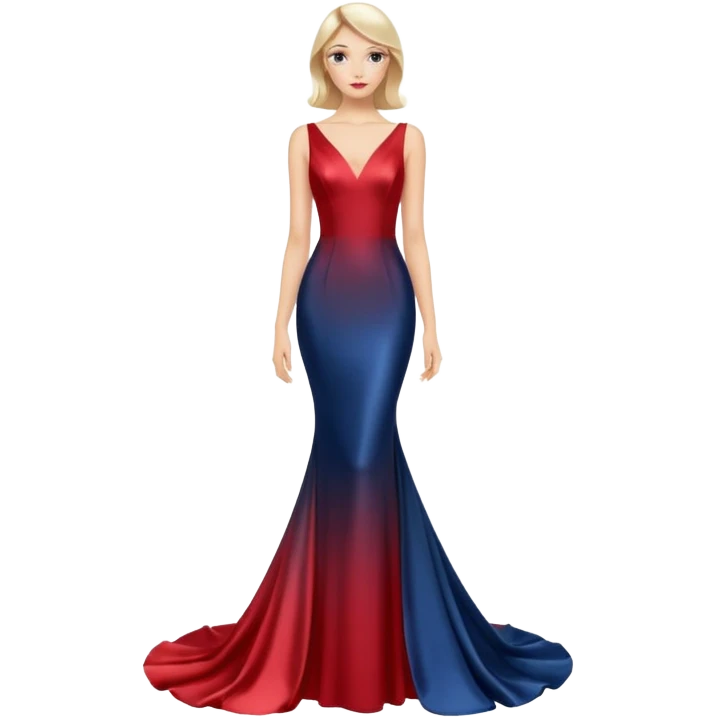 realistic isolated long slim pastel red formal party satin dress with gradient shiny sparkling dark blue emoji