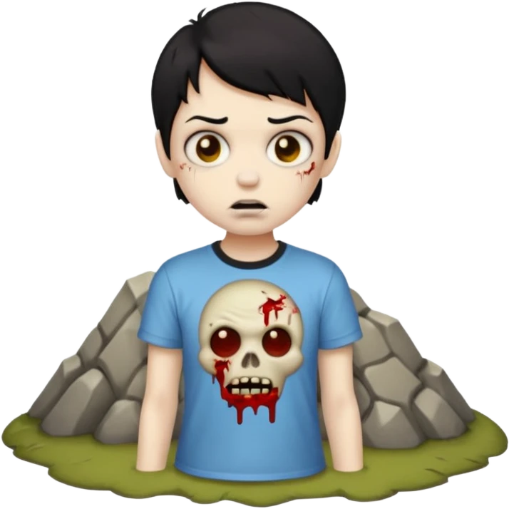 zombie emoji with short black hair and i ❤️ haunted mound t-shirt emoji