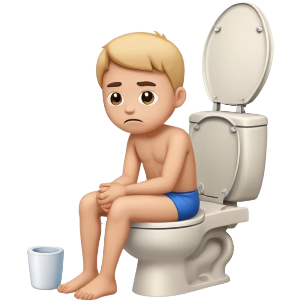 cartoon character with uncomfortable expression sitting on toilet, sad face emoji