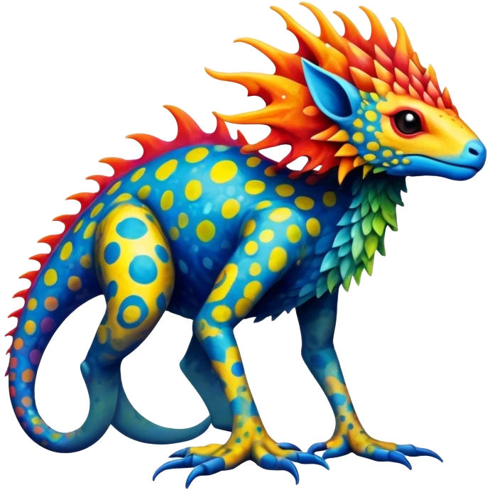 a colorful edgy vernid-fionbri-creature with splash patterns full body emoji