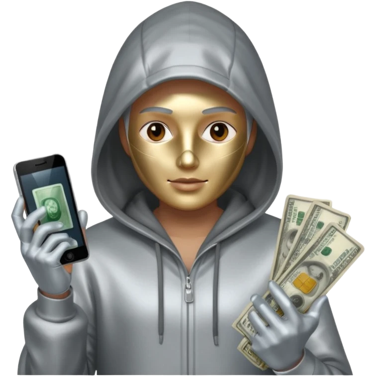 Silver skin, hoodied holding phone and money emoji