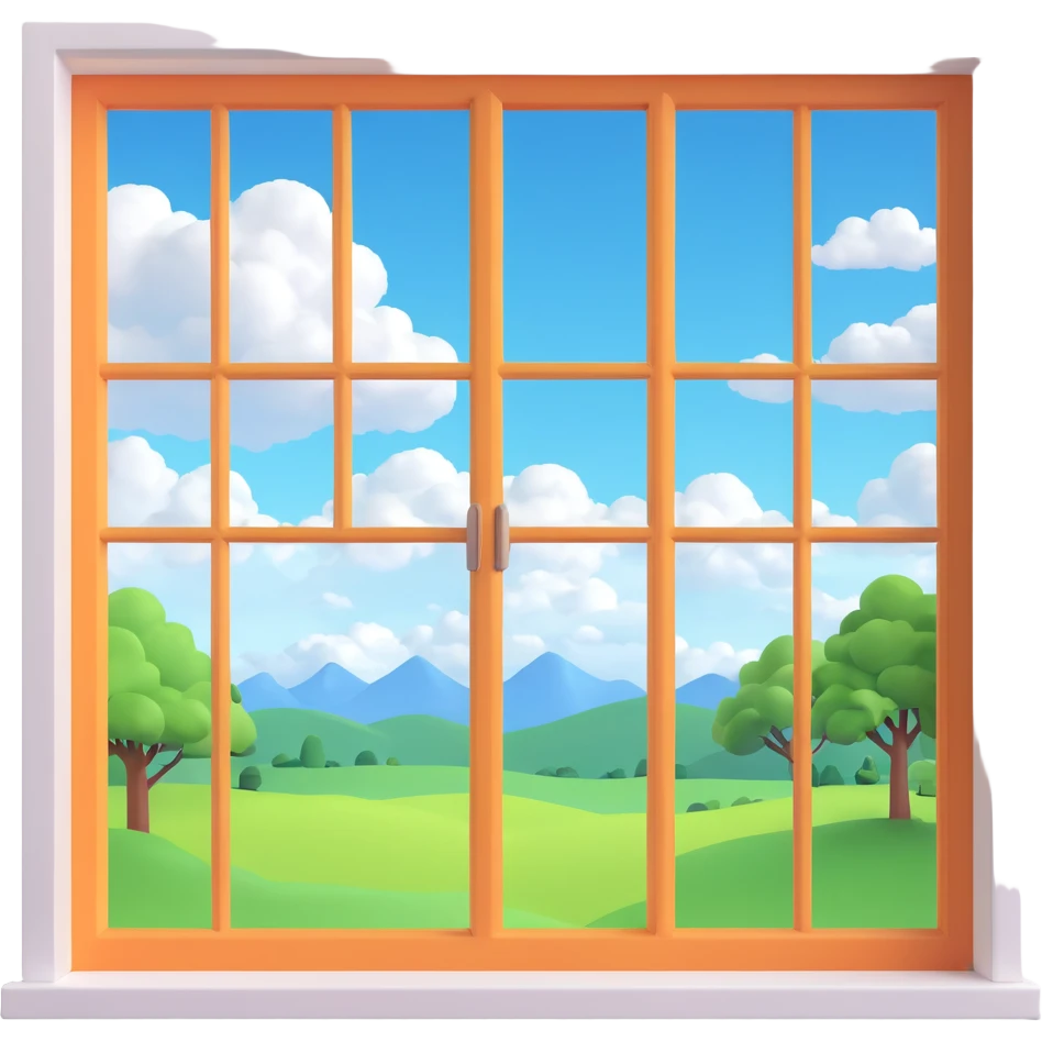 a big window with a idyllic scenery skylight and clouds visible emoji