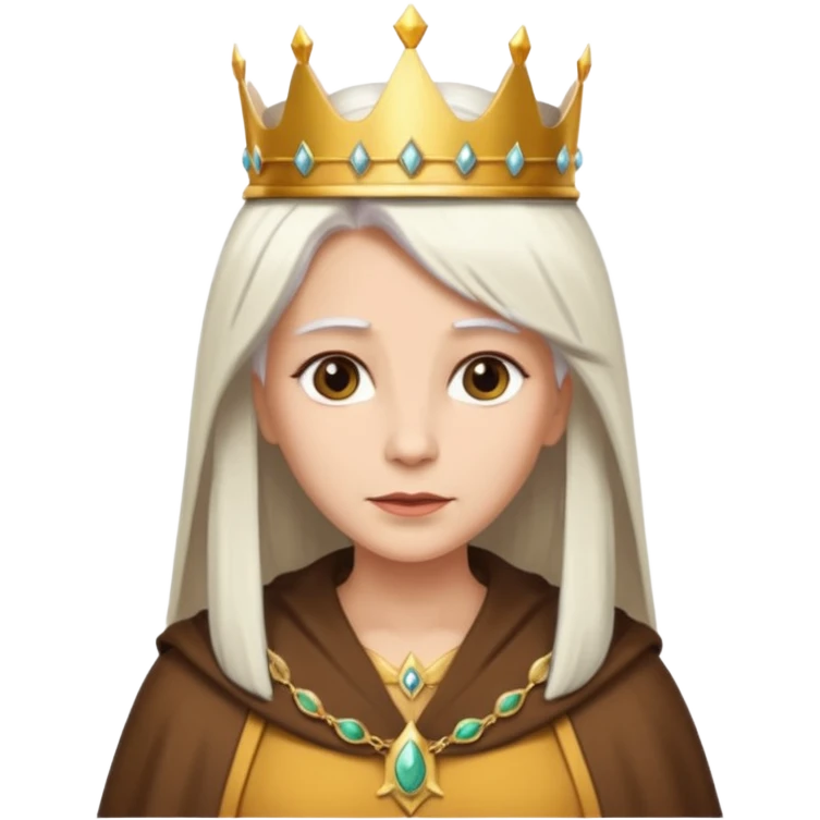 Queen with straight white hair – golden crown, brown robe emoji