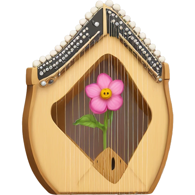 Autoharp instrument, standing up. Tan wood with a flower as the noise hole like the one trixie Mattel plays emoji