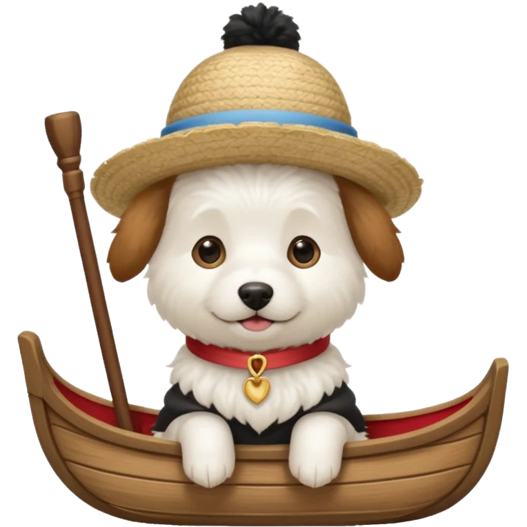white dog with gondolier hat emoji
