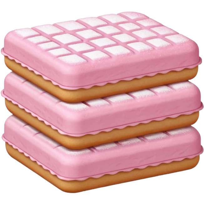 stack of pink Reims biscuits, rectangular rounded edges, pastel pink, powdered sugar dusting, crisp textured surface, subtle cracks, soft lighting, subtle shadows, no plate no packaging no faces, transparent background, emoji scale emoji