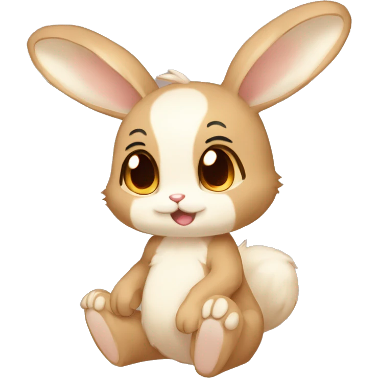Cute, Shiny, Anthro, Sona, Brown, Normal-type-Ground-type Tan-Rabbit-Fakémon with Dark-Red eyes, beige ears, beige belly, beige paws, beige feet, full body emoji