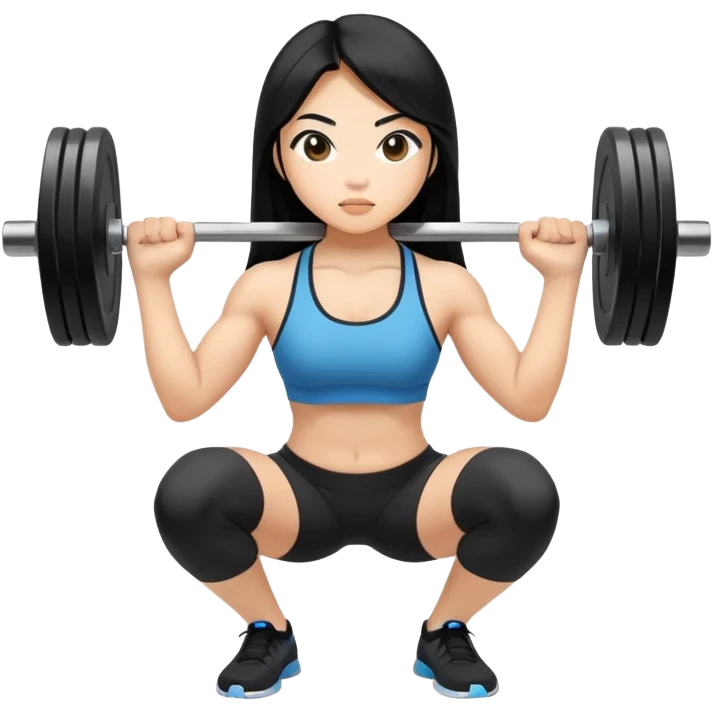 Asian girl with long black hair lifting weights and squatting  emoji